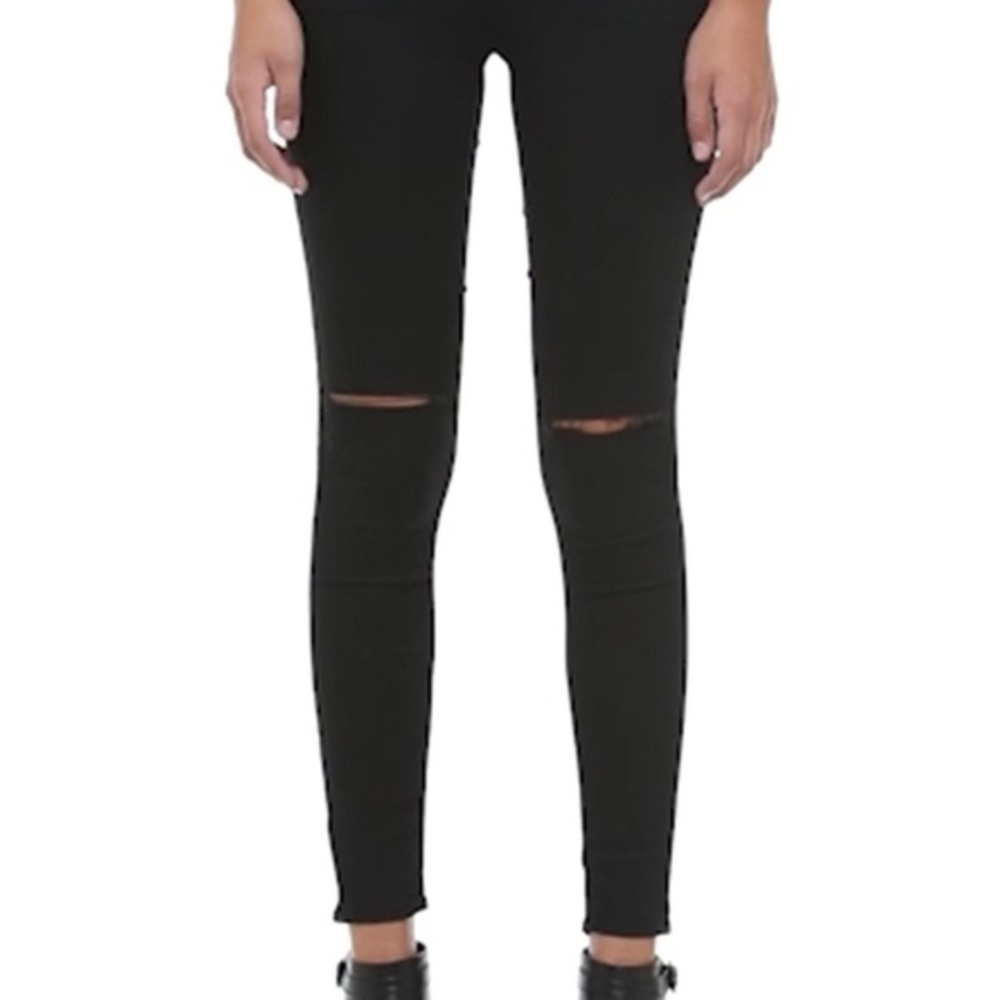 Topshop Leigh Moto Black Skinny Jeans Size 28W L30